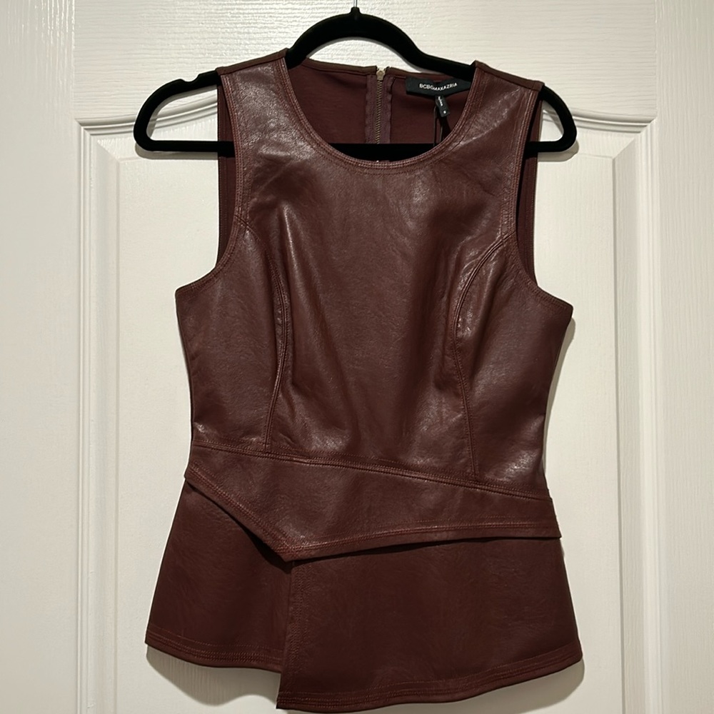 BCBG max azria vegan leather top size small new with tags